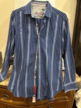Robert Graham Blue and White Striped Dress Shirt